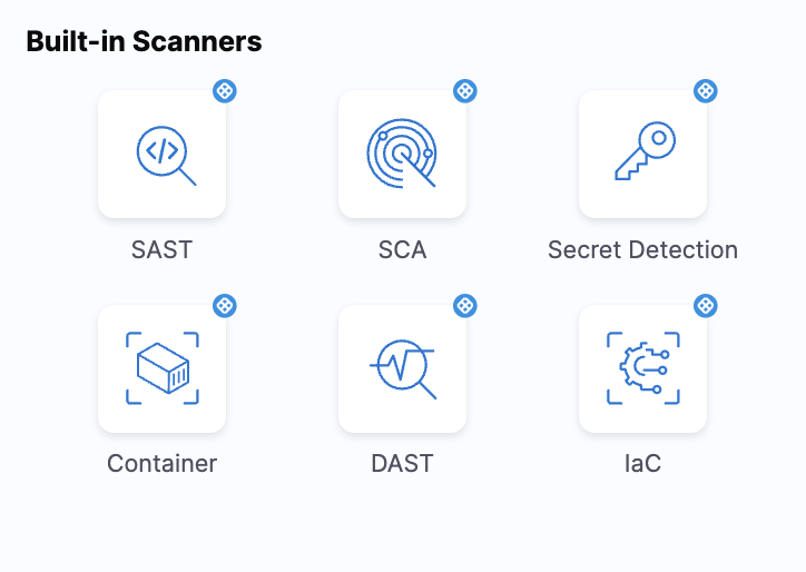 Built-in scanner options in the Security Tests category